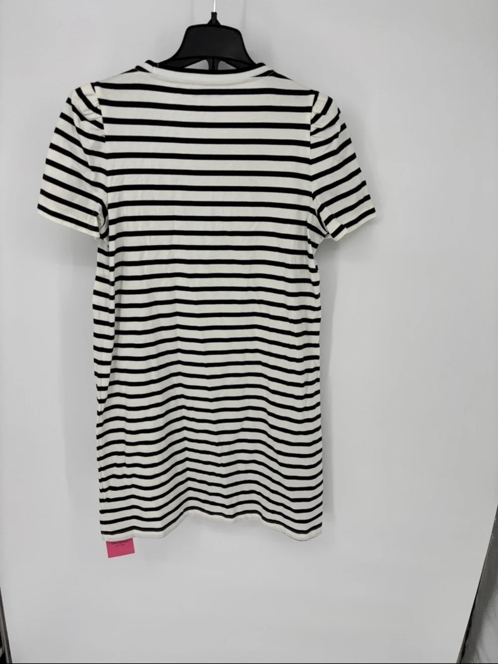 kate spade Black cream Striped puff sleeve cotton pull on dress size Large NWT